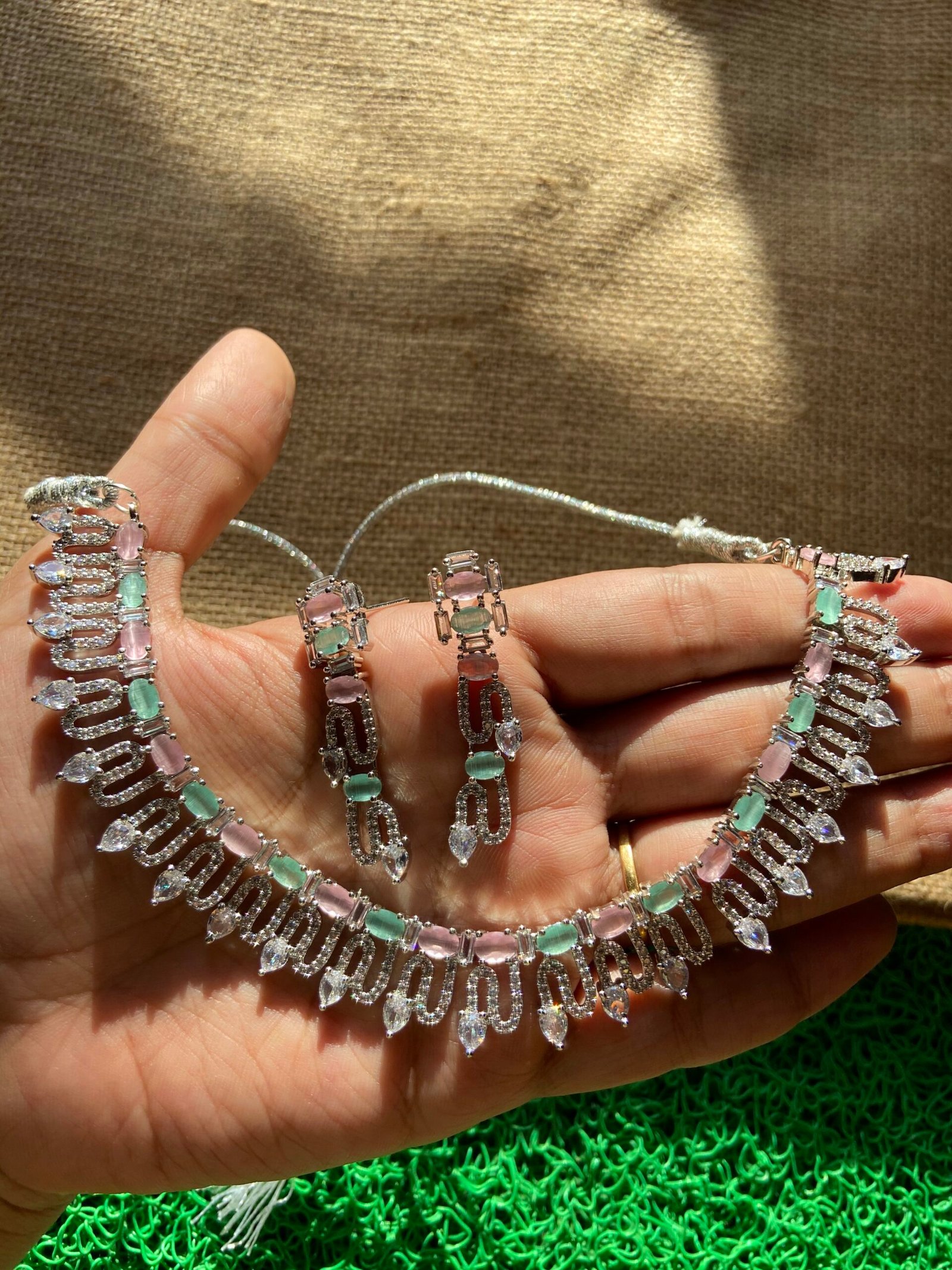 Baby Pink and Mint Green AD Neckpiece