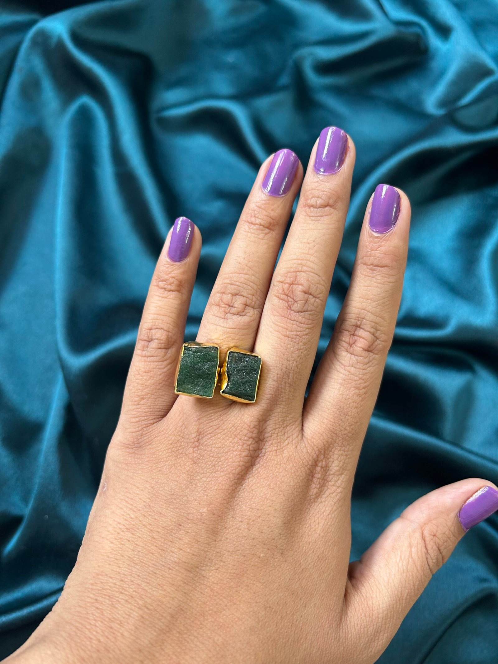 Brass Double Stone Ring - Green
