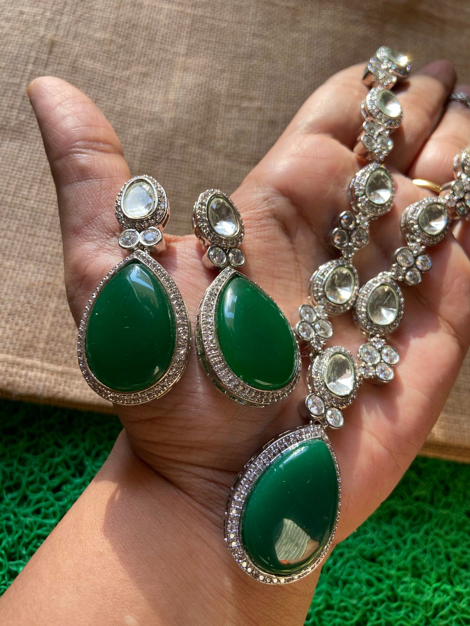Green Pachi Kundan and AD Set