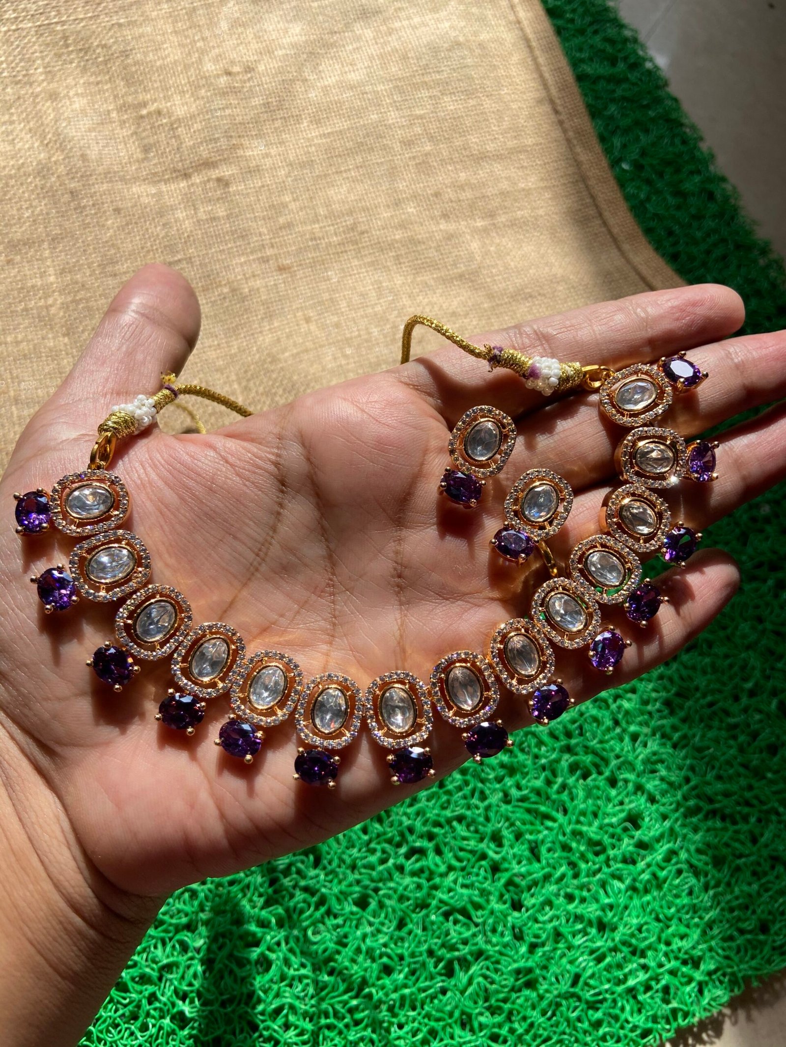 Purple Pachi Kundan and AD Set