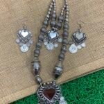 Oxidise Long Double Necklace With Coin Hanging