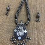Long Oxidise Necklace Set With Small Mirrors