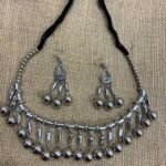 Oxidise Choker Set With Long Circle Hangings