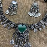 Oxidise Choker Set With Green Heart Pendant