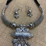 Oxidise Choker Set Leaf Hanging Pendant