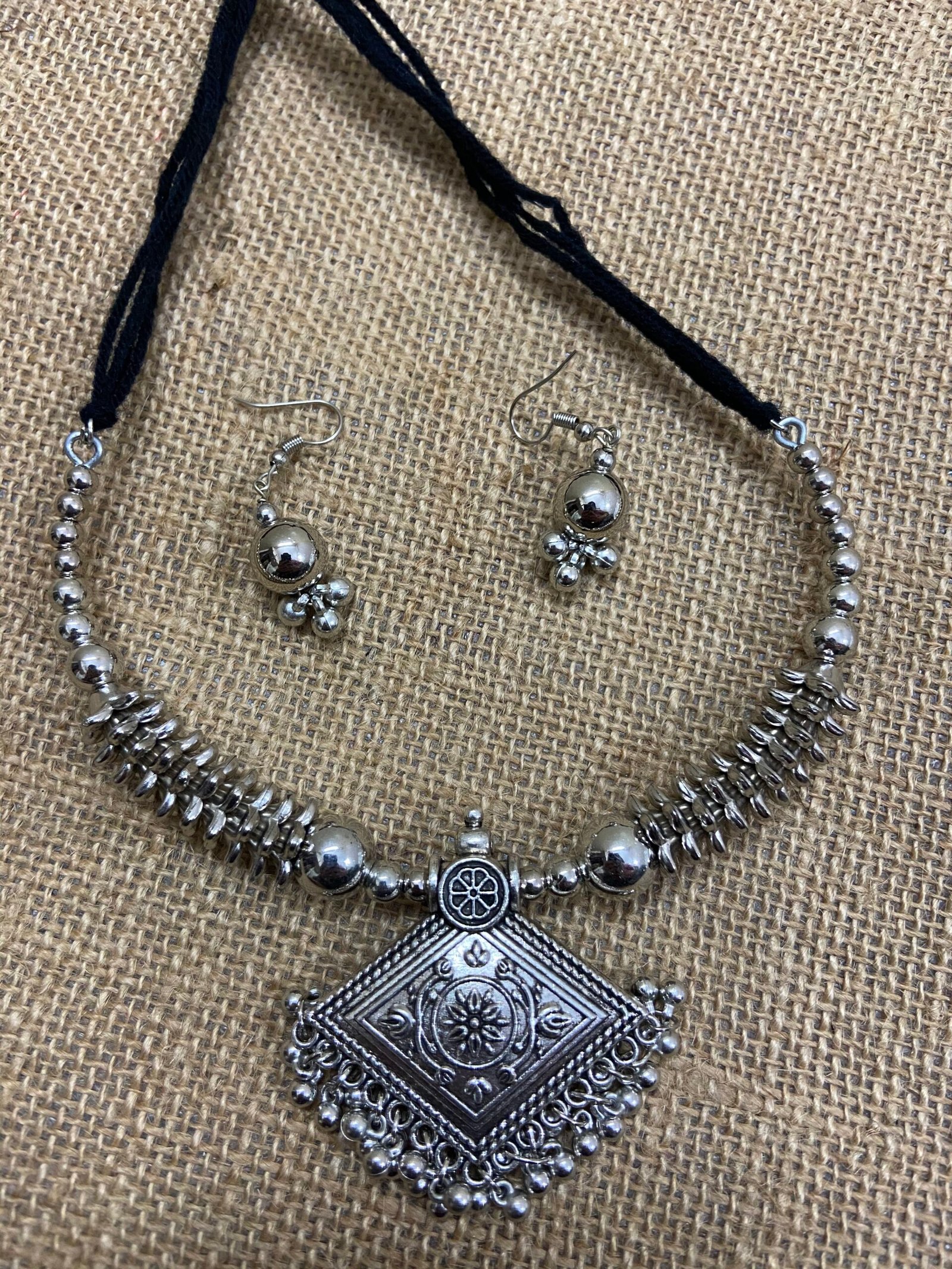 IMG_5733-scaled-1.jpg Oxidise Choker Set - Ghungroo Hanging - Image 1