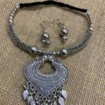Oxidise Choker Set - Pan Shape With Leaf