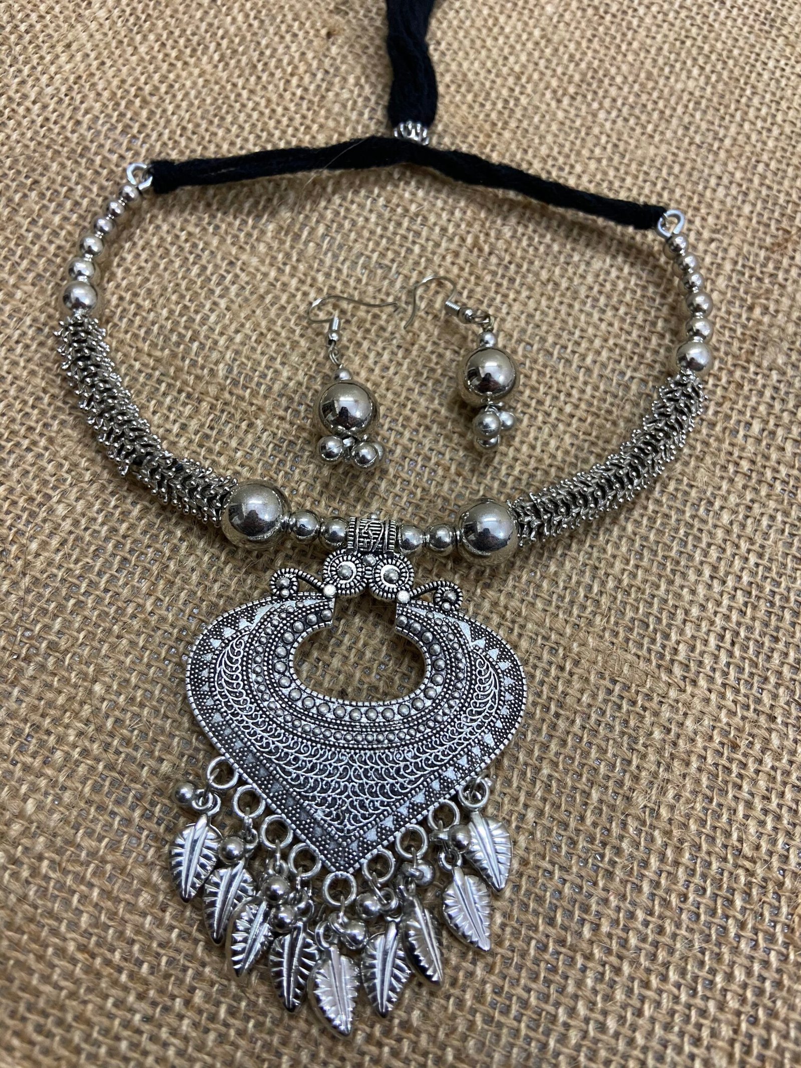 IMG_5741-scaled-1.jpg Oxidise Choker Set - Pan Shape With Leaf - Image 1