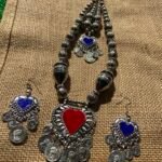 Long Double Necklace Set -  Red and Blue