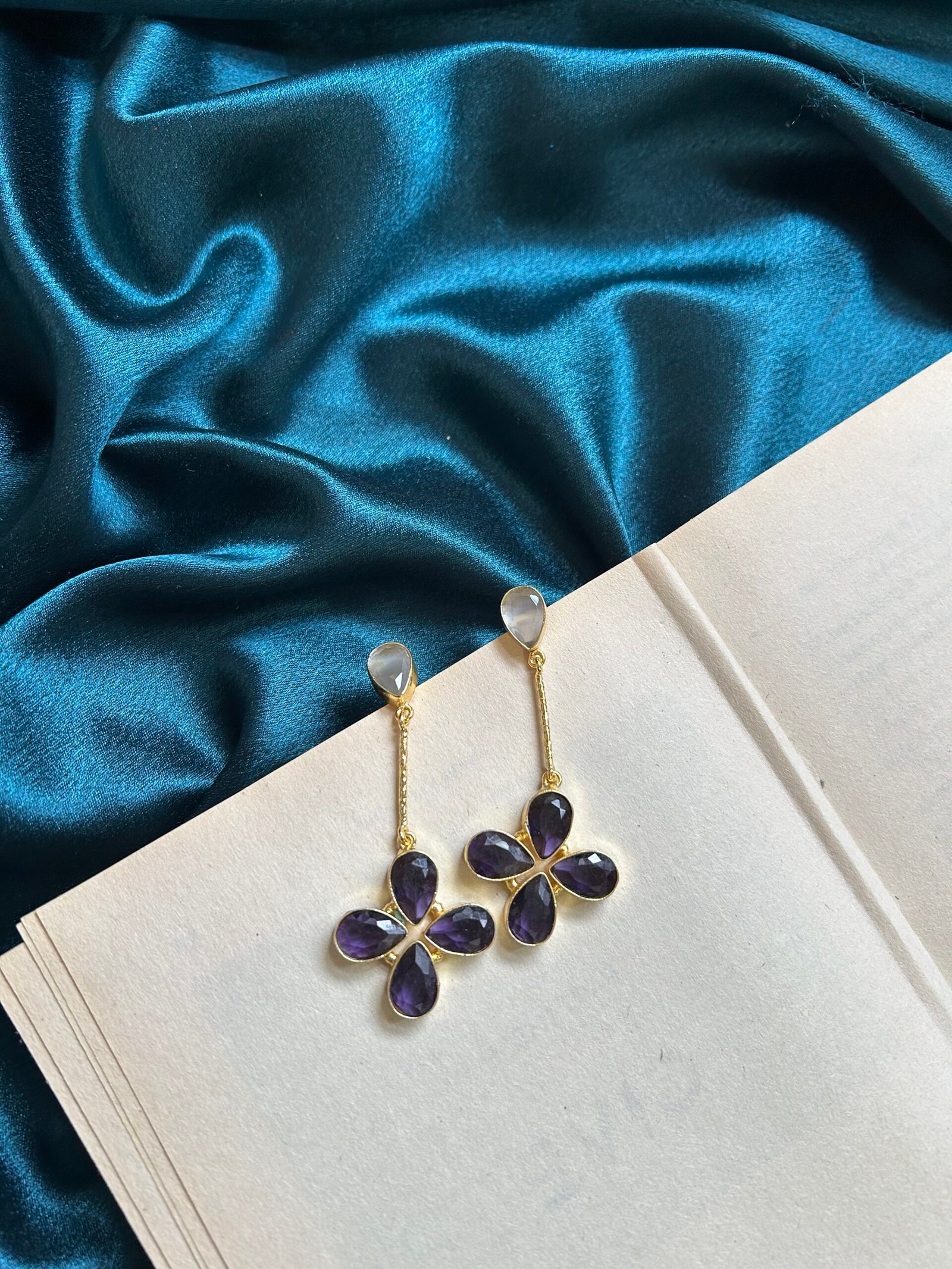 IMG_5825 Brass Flower Natural Stone Earrings - Purple - Image 1