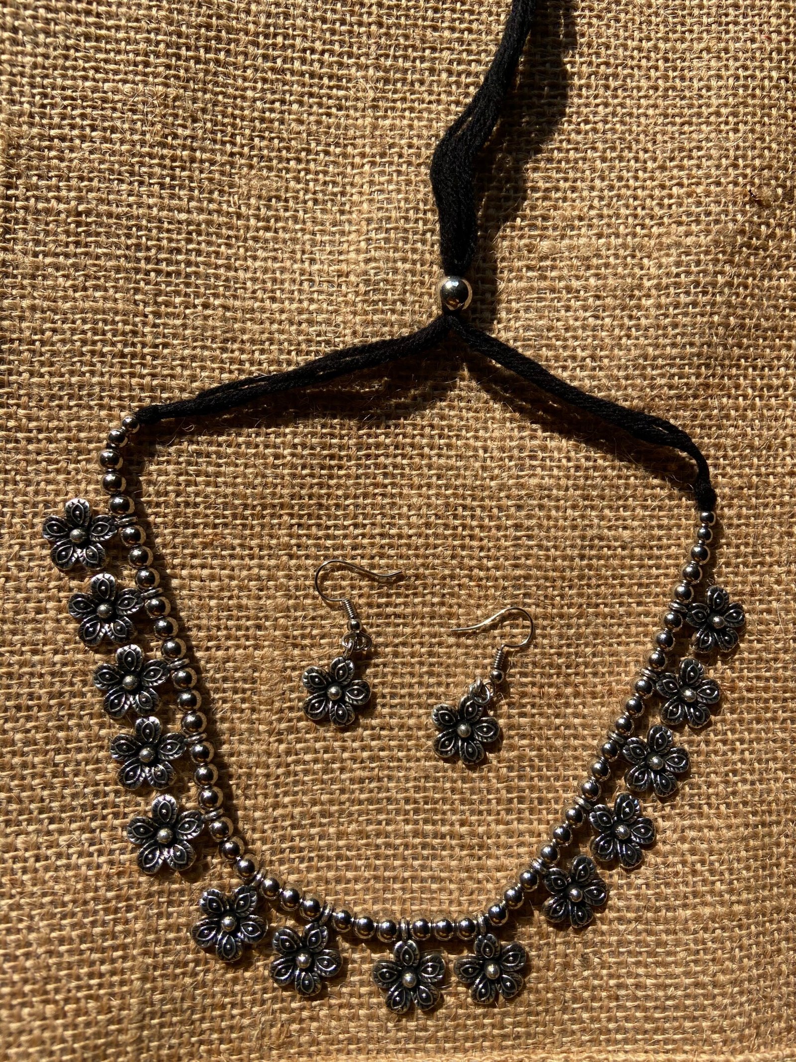 Oxidised Flower Choker Set
