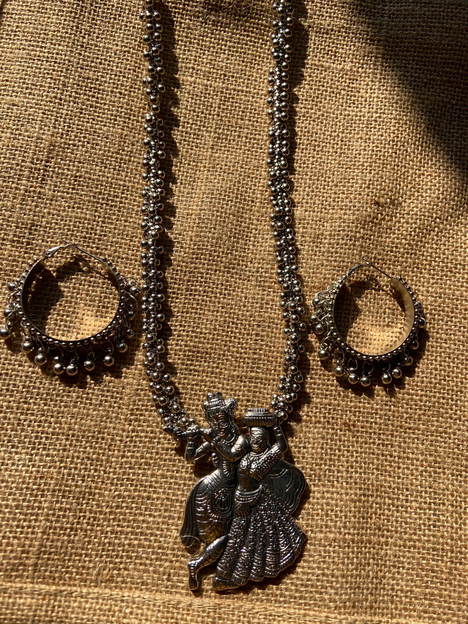 Long Oxidise Radhe Krishna Necklace Set