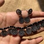 Oxidised Choker Set With Black Mala