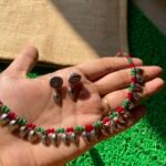 Oxidised Green Red Mala Leaf Choker Set
