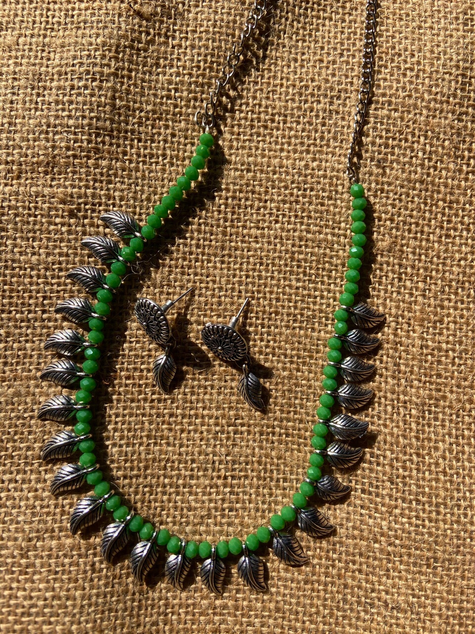 Oxidised Green Leaf Choker Set