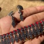 Oxidised Red Peacock hanging Choker Set