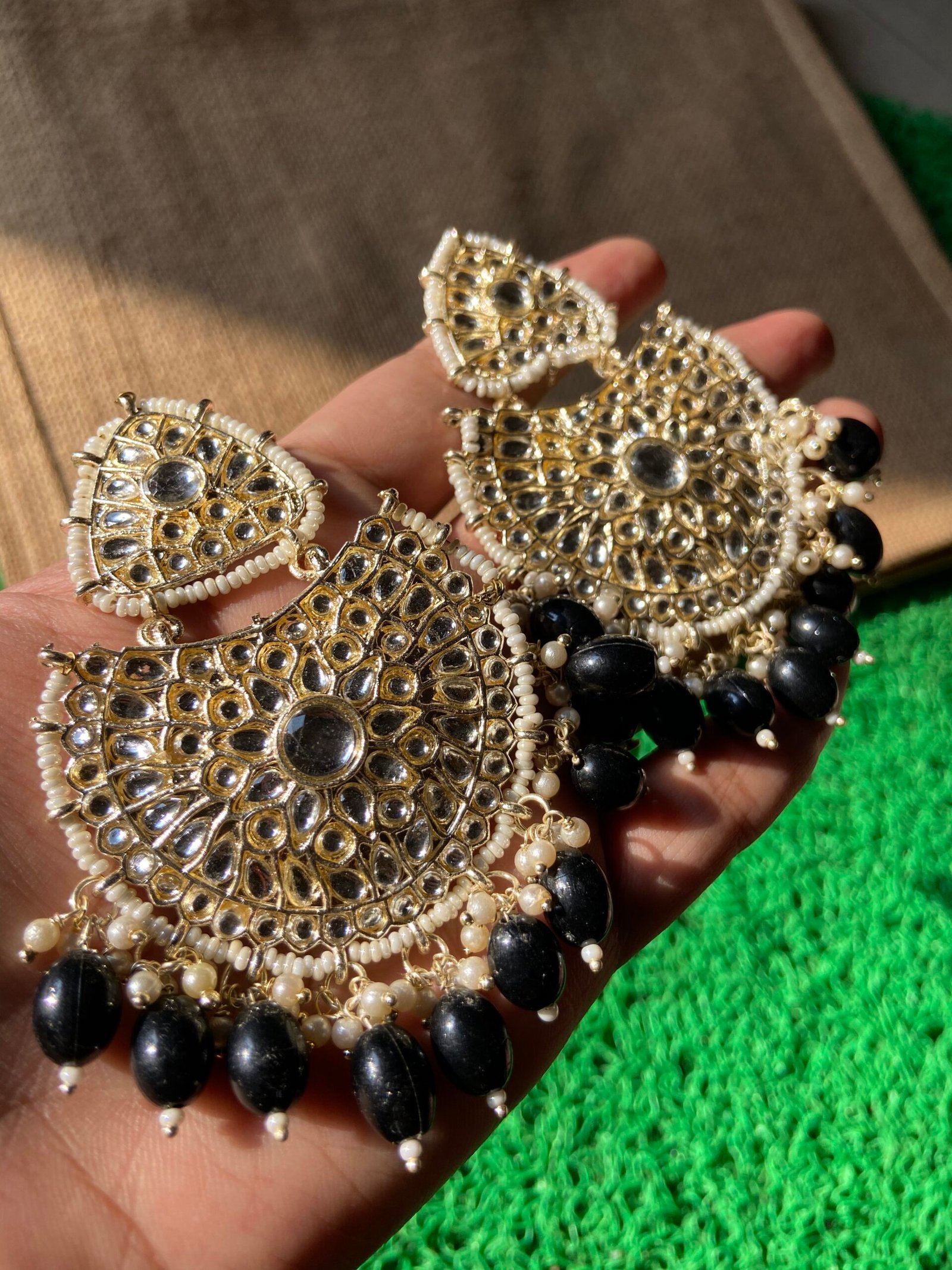 IMG_5891 Black Kundan Earrings - Image 1