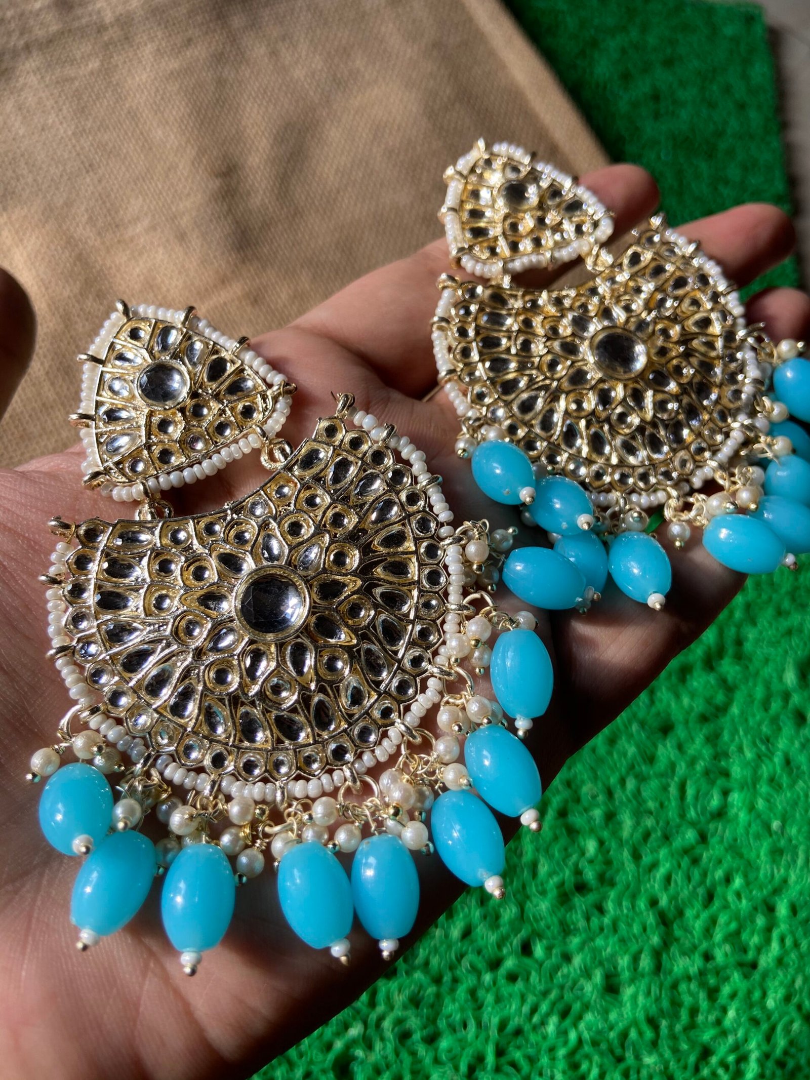 Sky blue kundan Earrings