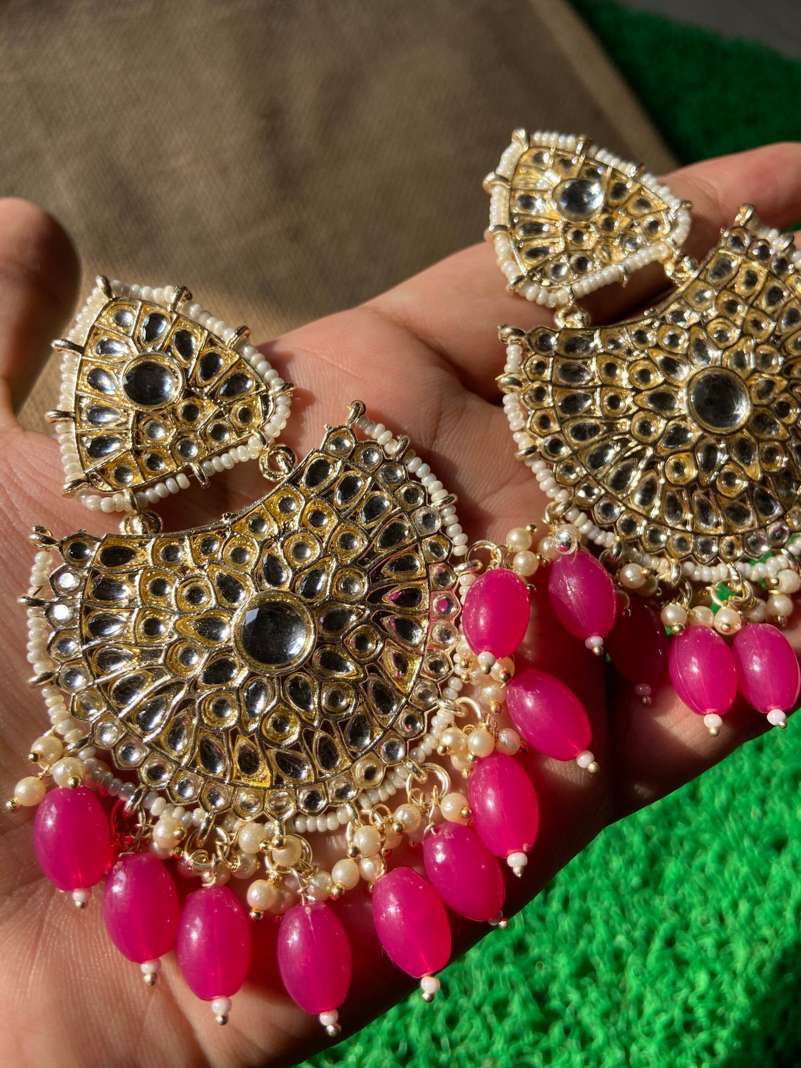 IMG_5899-scaled-1.jpg Rani Pink Kundan Earrings - Image 1