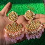 Kundan Stone Earrings - Baby Pink Beads