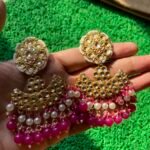 Kundan Stone Earrings -  Rani Pink