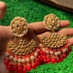 Kundan Stone Earrings - Red