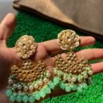 Kundan Stone Earrings  - Mint Green