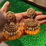 Kundan Stone Earrings - Haldi Yellow