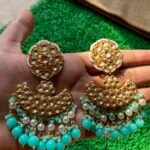 Kundan Earrings with Pearls- Sky Blue