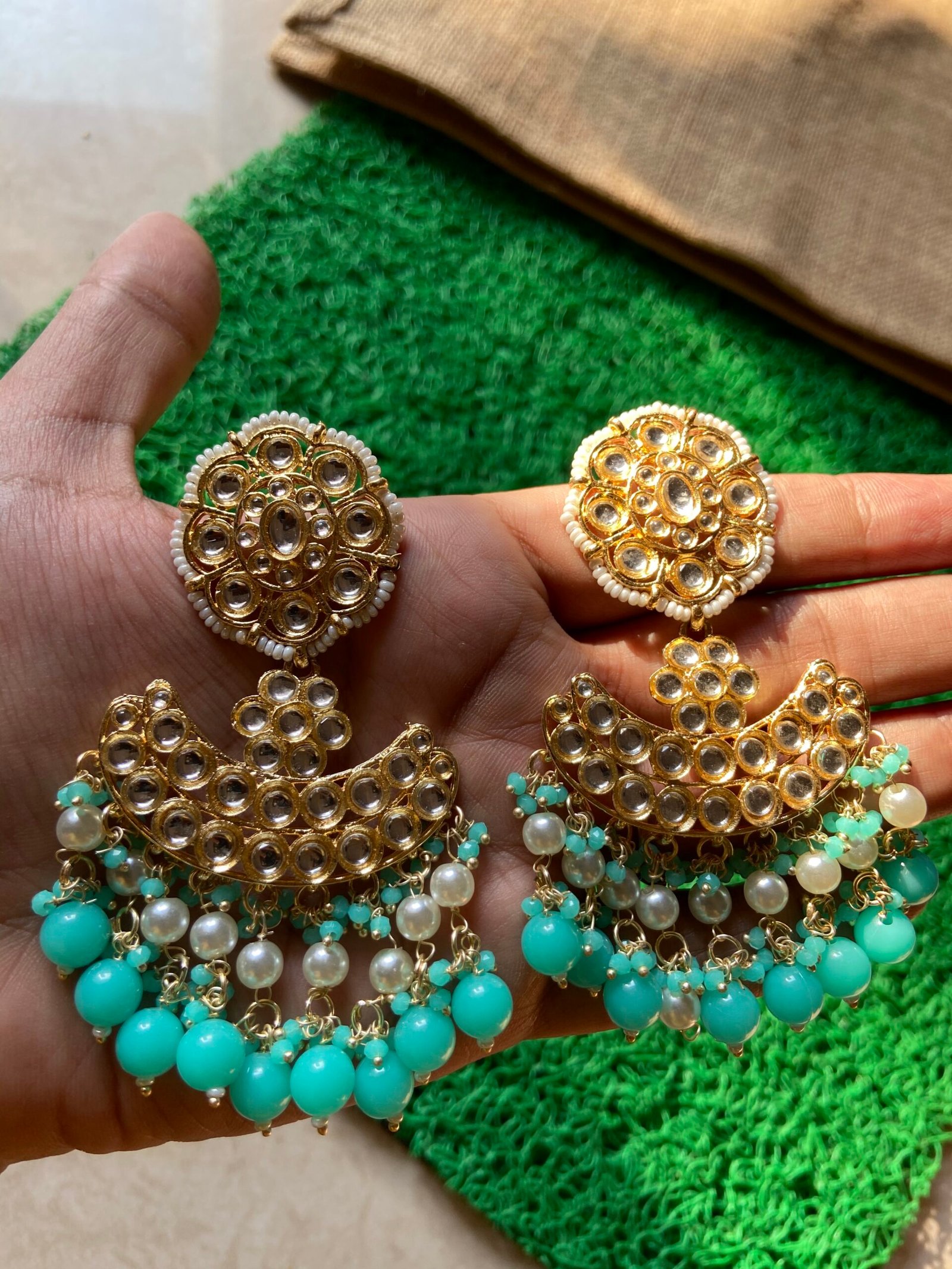 IMG_5937-scaled-1.jpg Kundan Earrings with Pearls- Sky Blue - Image 1