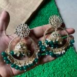 Beautiful Chandbali Earrings - Bottle Green