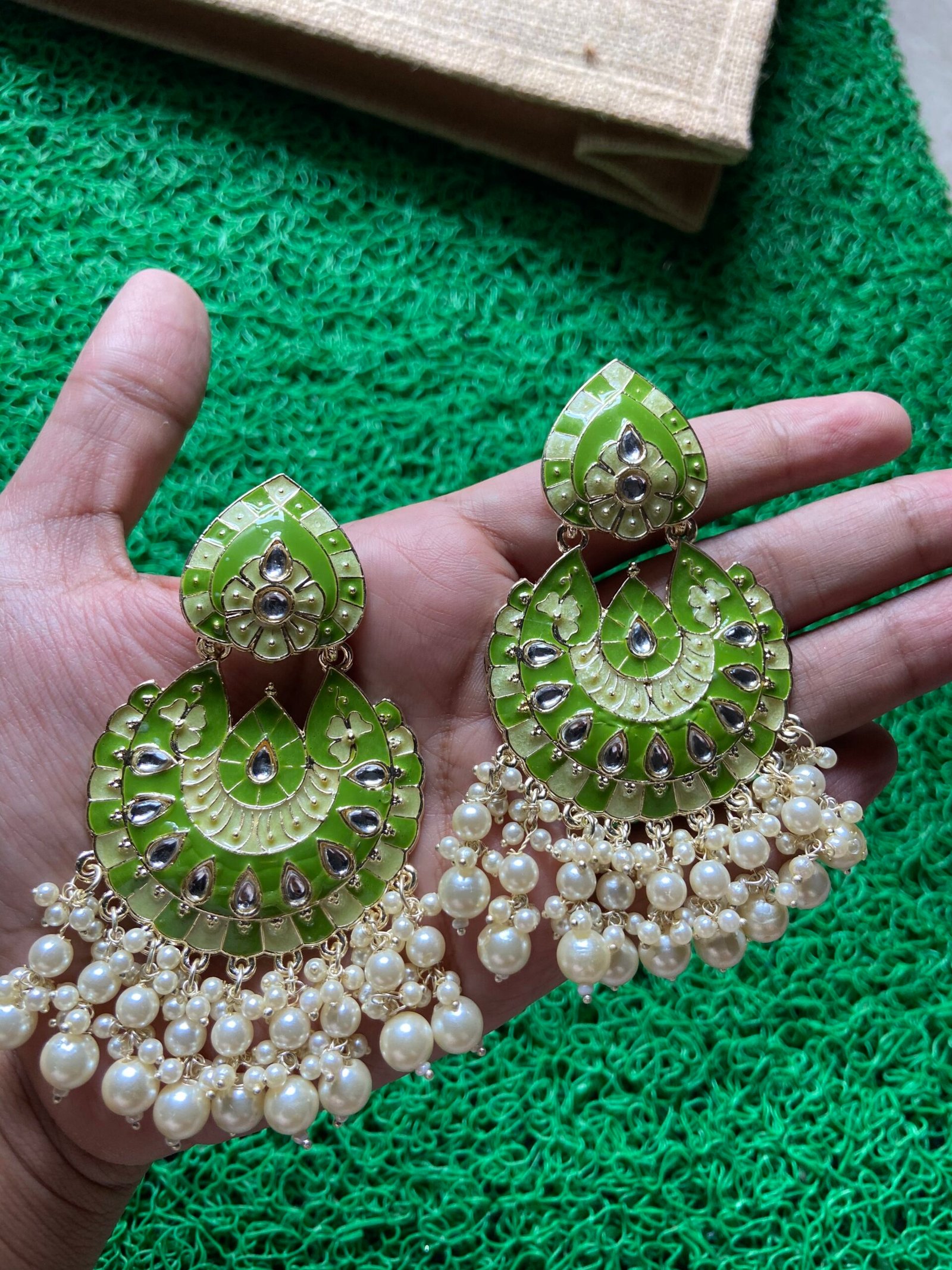 IMG_6050-scaled-1.jpg Light Green Meenakari Earrings - Image 1
