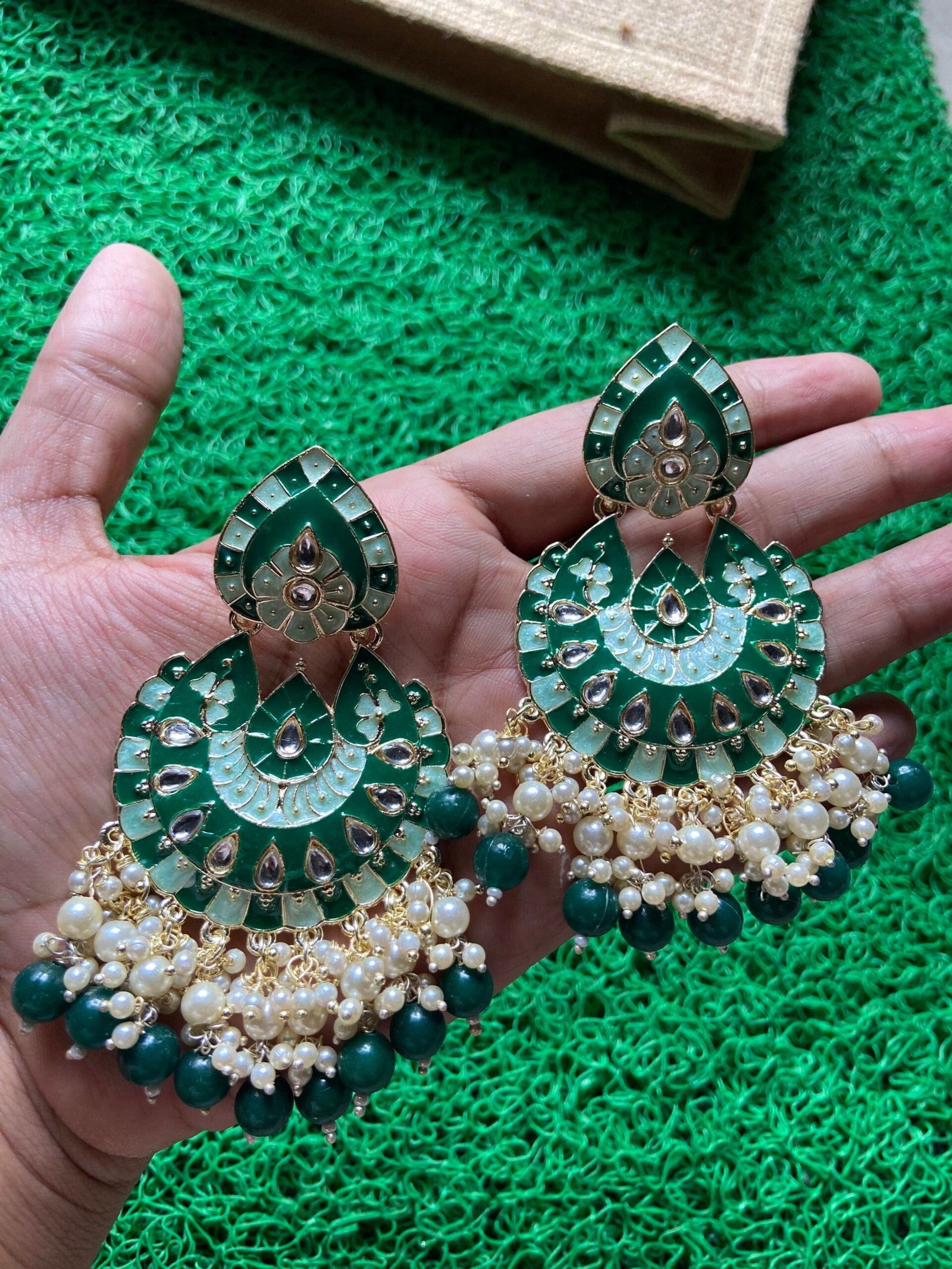 IMG_6057 Green Meenakari Earrings - Image 1