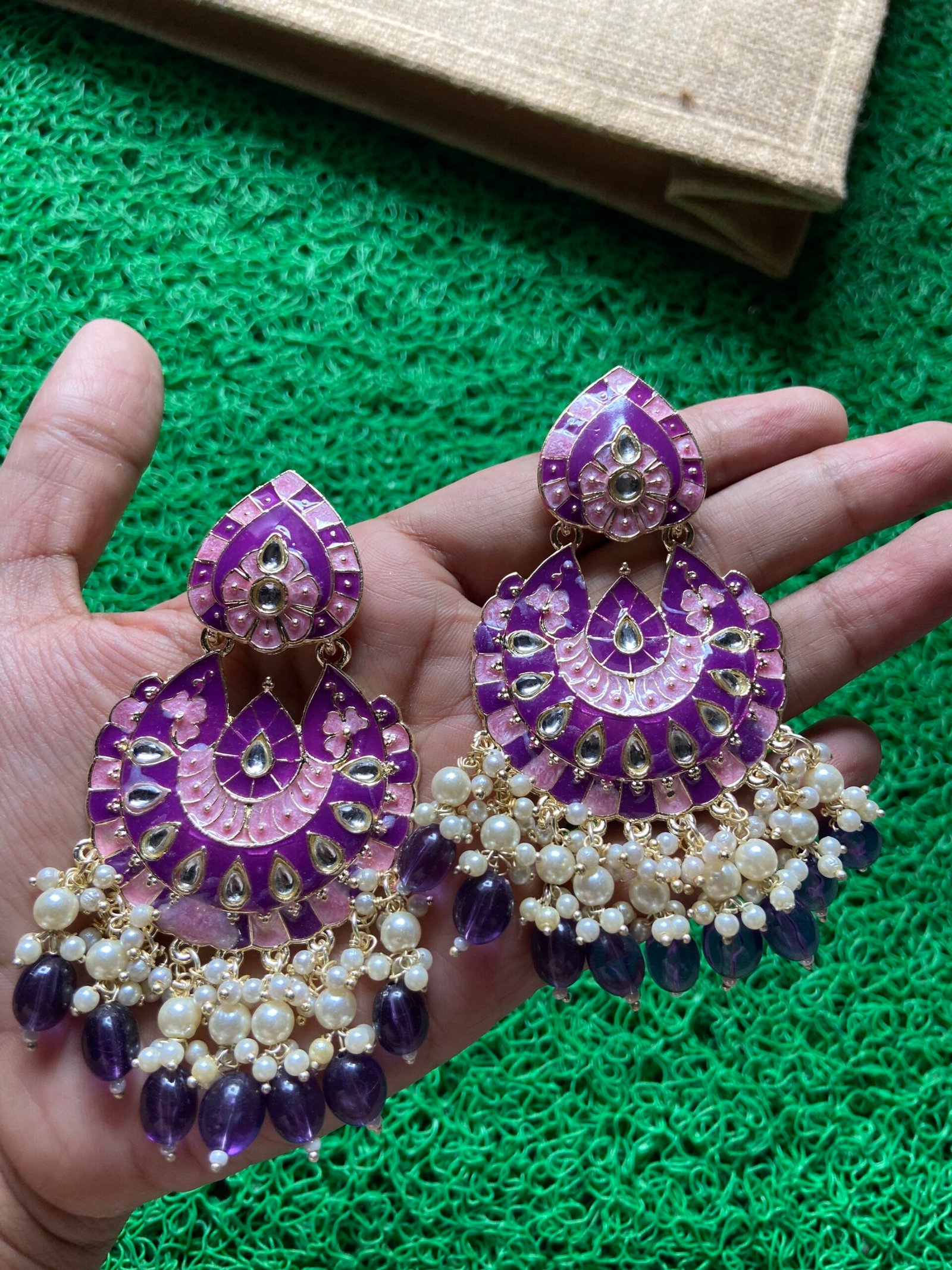 Purple Meenakari Earrings