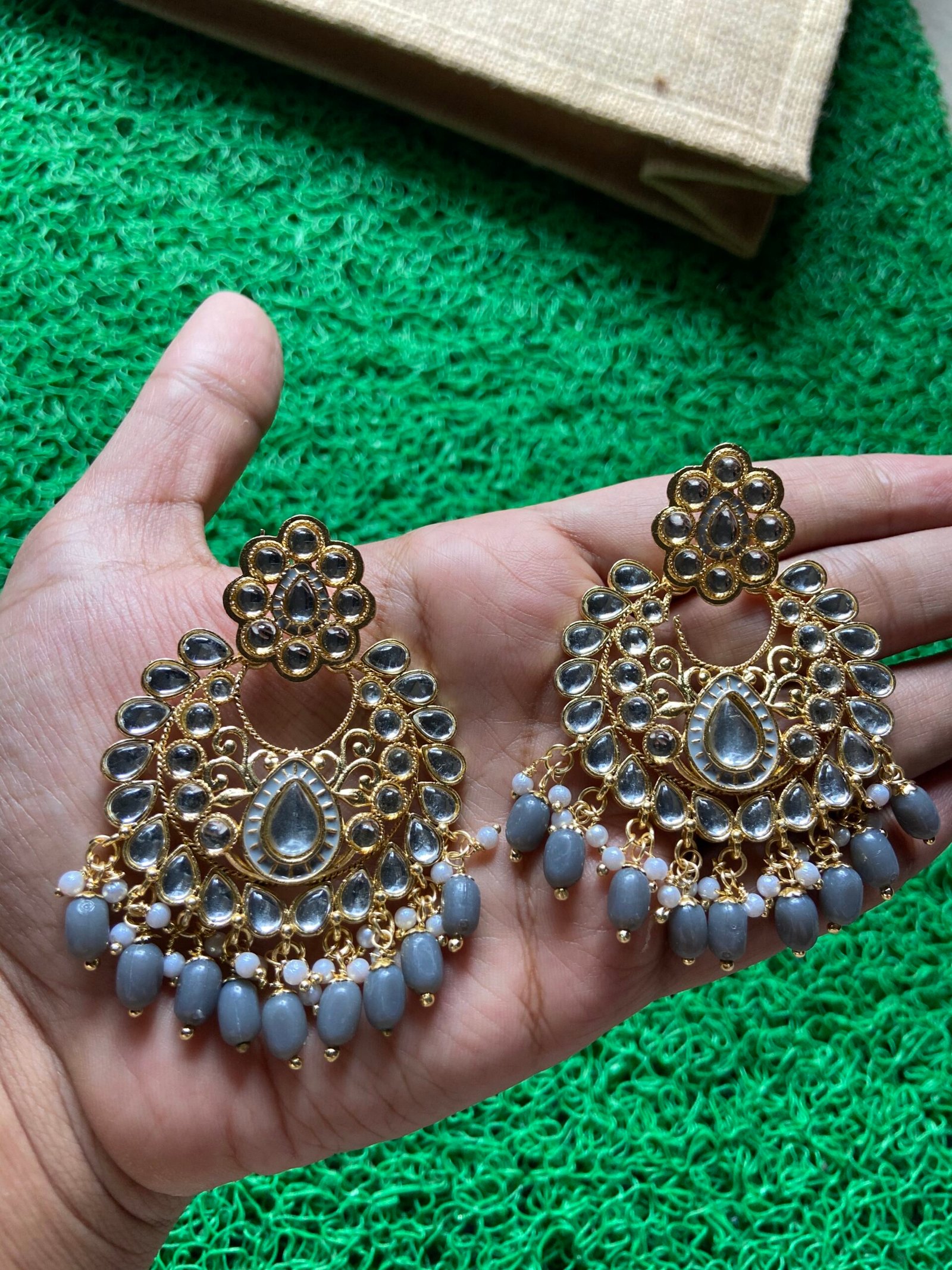 IMG_6063-scaled-1.jpg Gray Kundan Earrings - Image 1