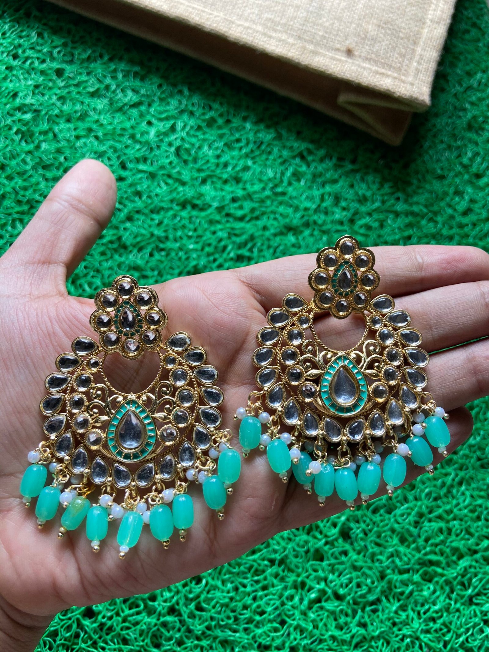 Sea Green Kundan Earrings