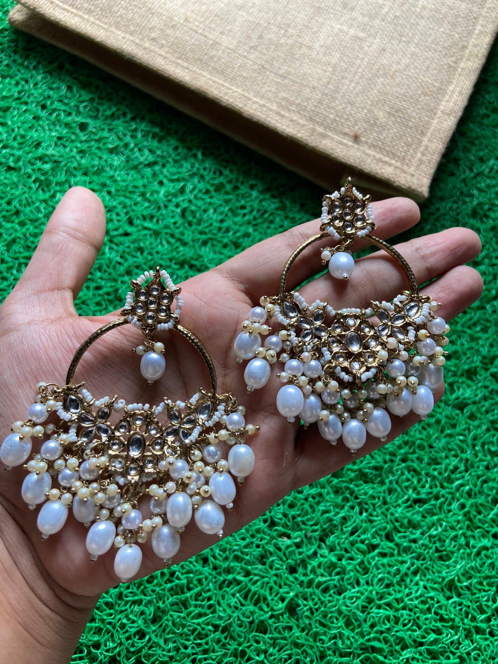 Victorian Finish Kundan Earrings - White
