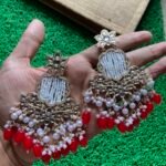 Kundan Red Earrings with Moti Jaal