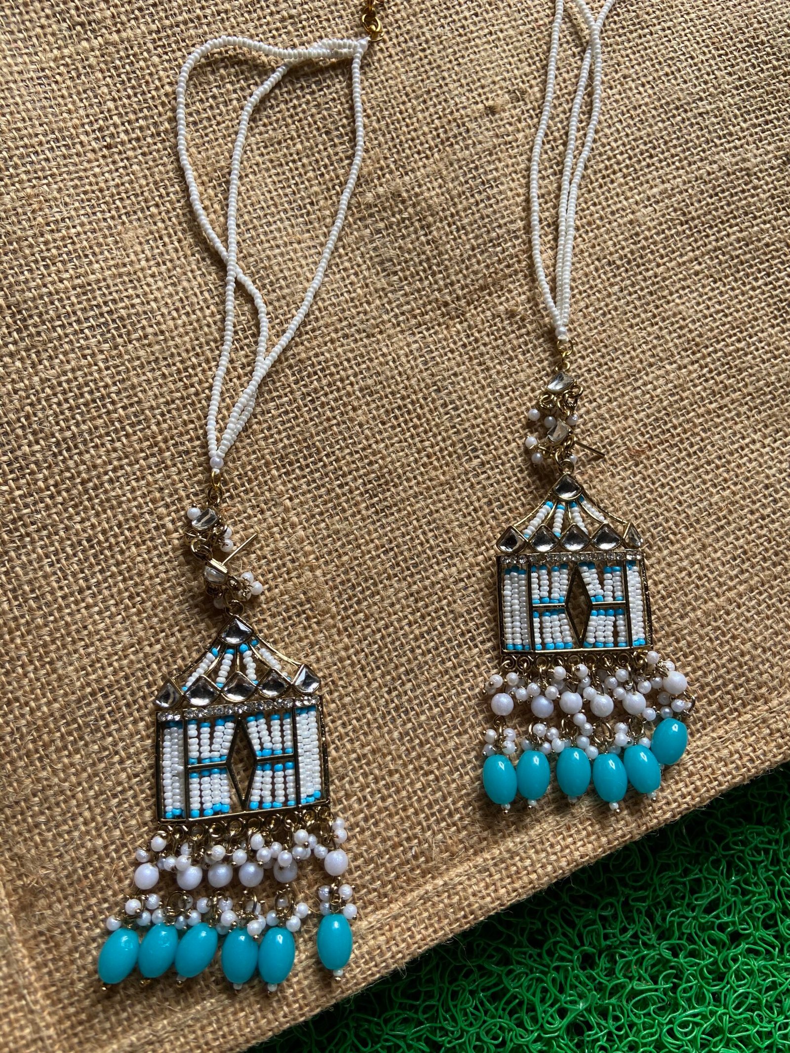 Sky Blue Doli Earrings with Chain