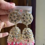 Kundan Pearl Jhumki - Baby Pink