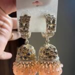 Beautiful Kundan Jhumki - Peach