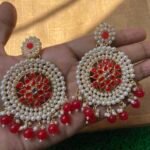 Round Pearl Earrings - Red