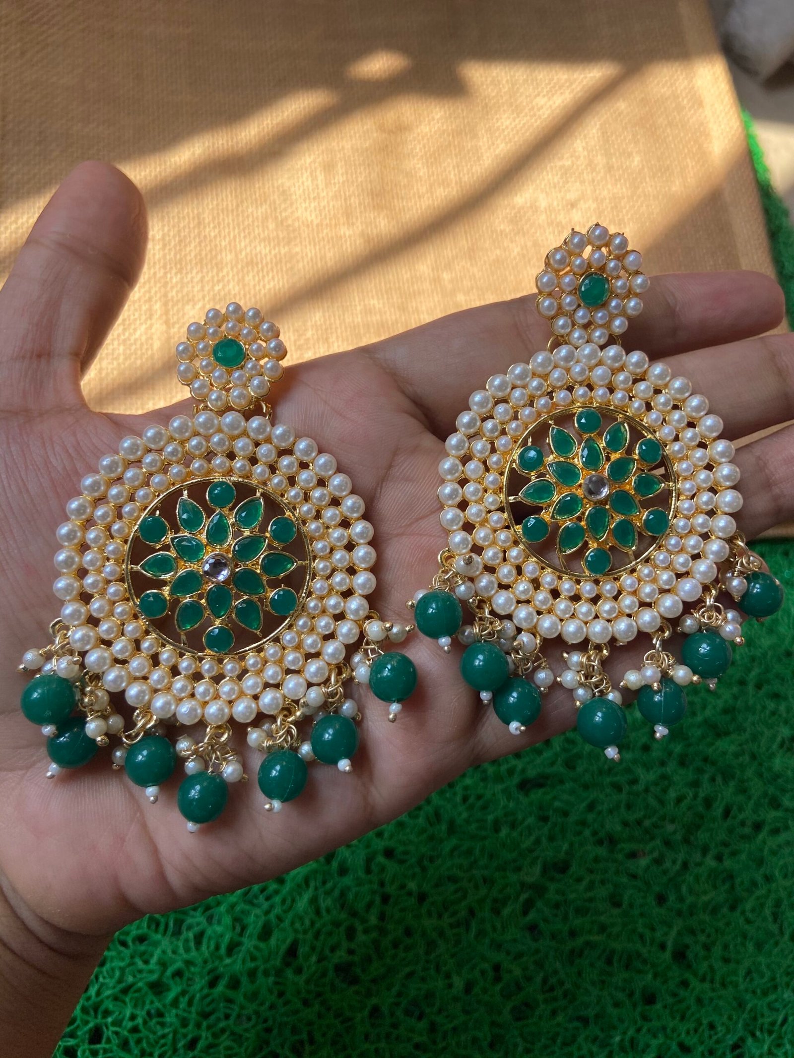 Round Pearl Earrings - Bottle Green