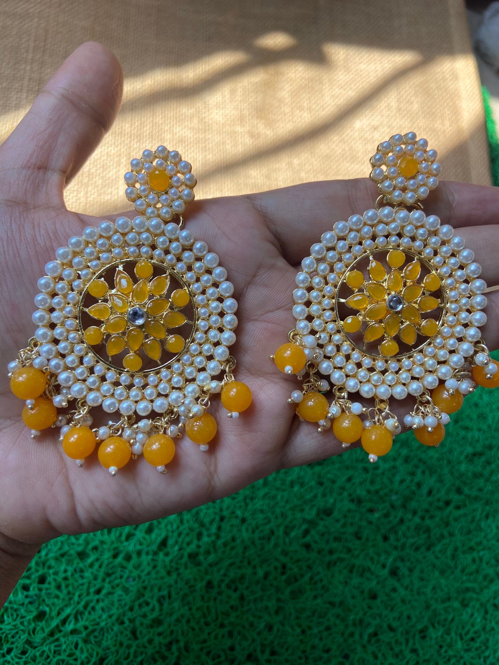 Round Pearl Earrings - Yellow