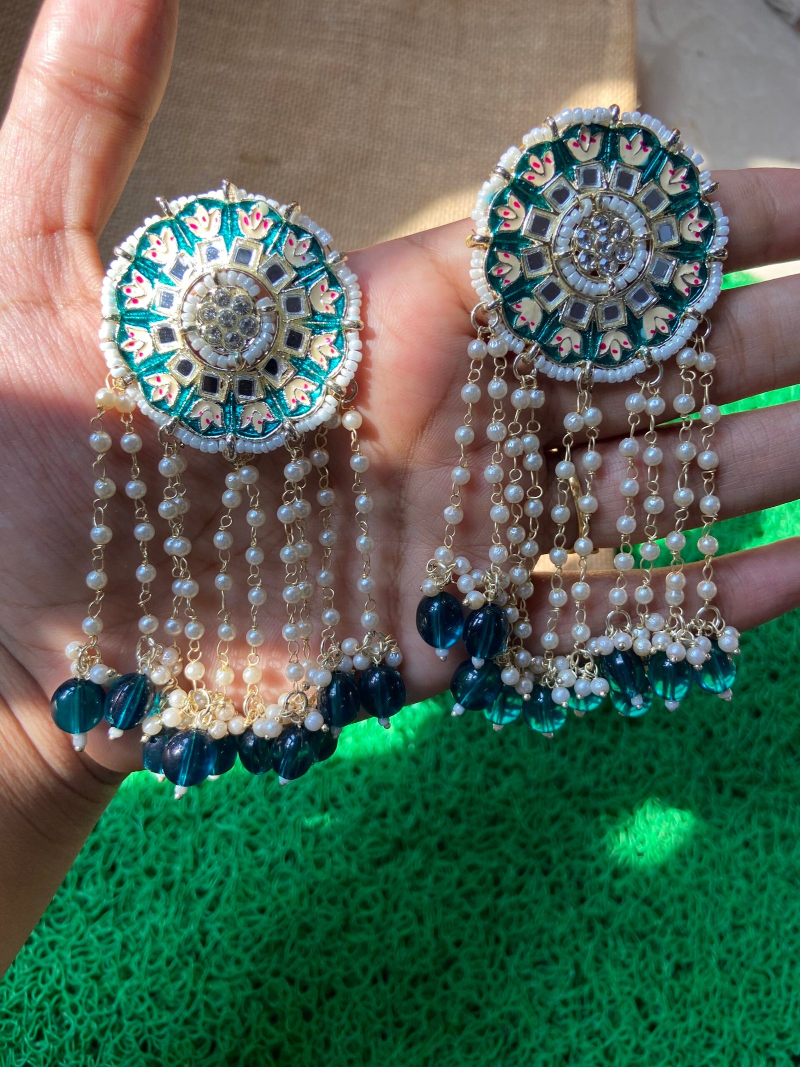 IMG_6313 Chakri Earrings - Green - Image 1