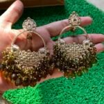 Kundan Earrings With Olive Green Beads