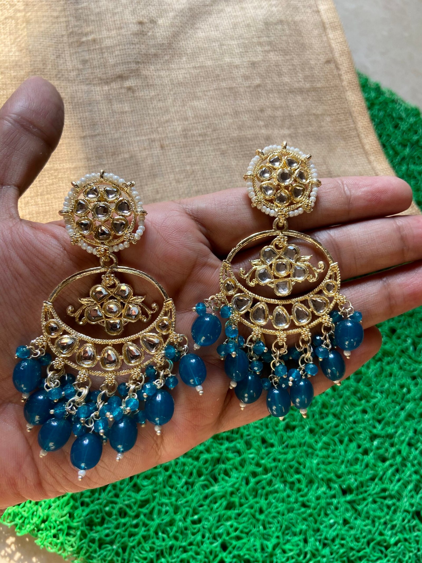 Naina Earrings - Teal Blue