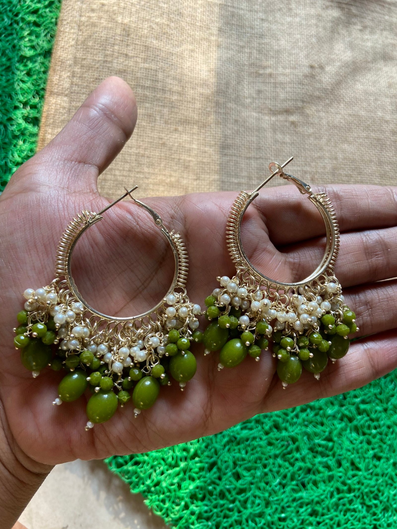 IMG_6424 Olive Green Beads Earring - Image 1