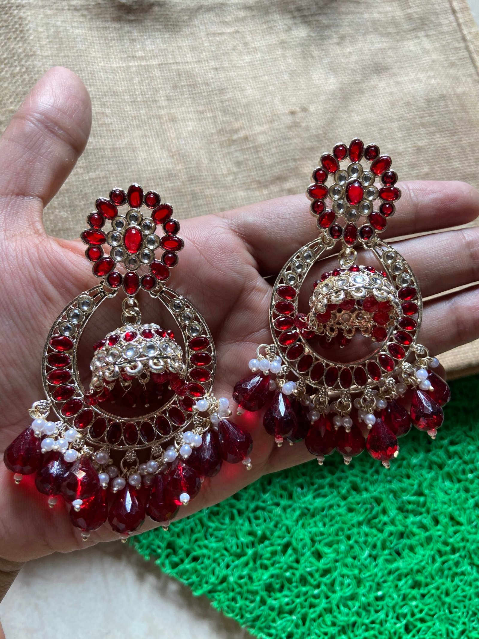 Beautiful Jhumki With Round - Maroon