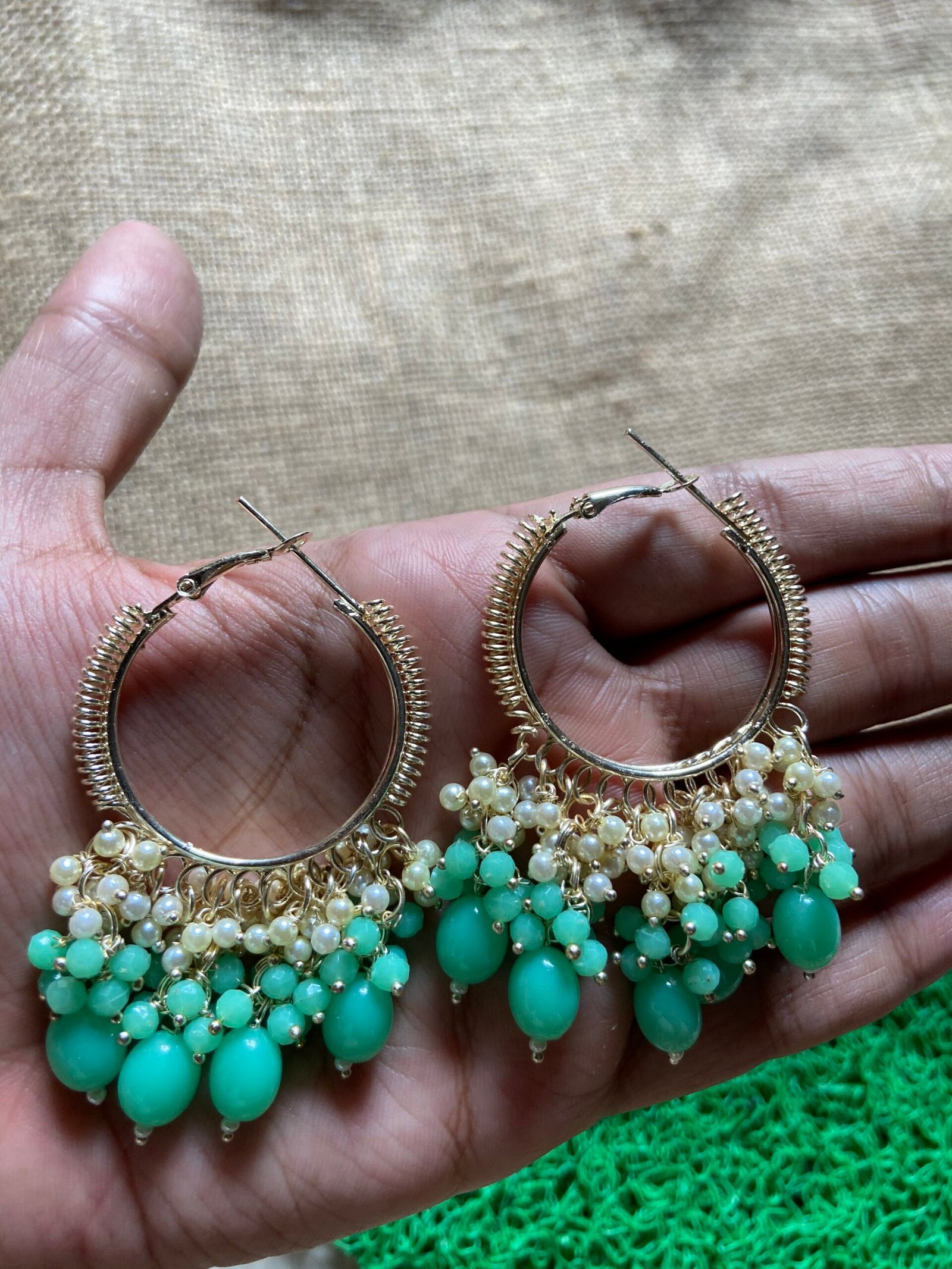 Mint Green Beads Earrings
